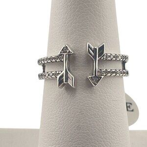 Adjustable Arrow Ring With Rhinestone Accents In Silver Tone Size 7